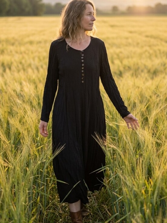 Cotton Ginny Dresses & Skirts - Cotton Ginny Black Minimalist Prairie Long-Sleeve Button Front Maxi Dress L